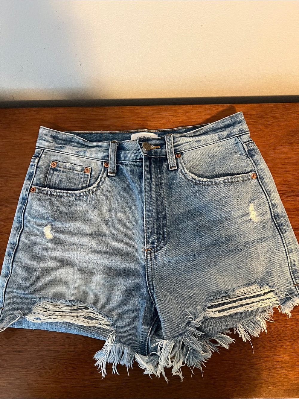pistola Light Blue Distressed High-Rise Denim Shorts size 26
